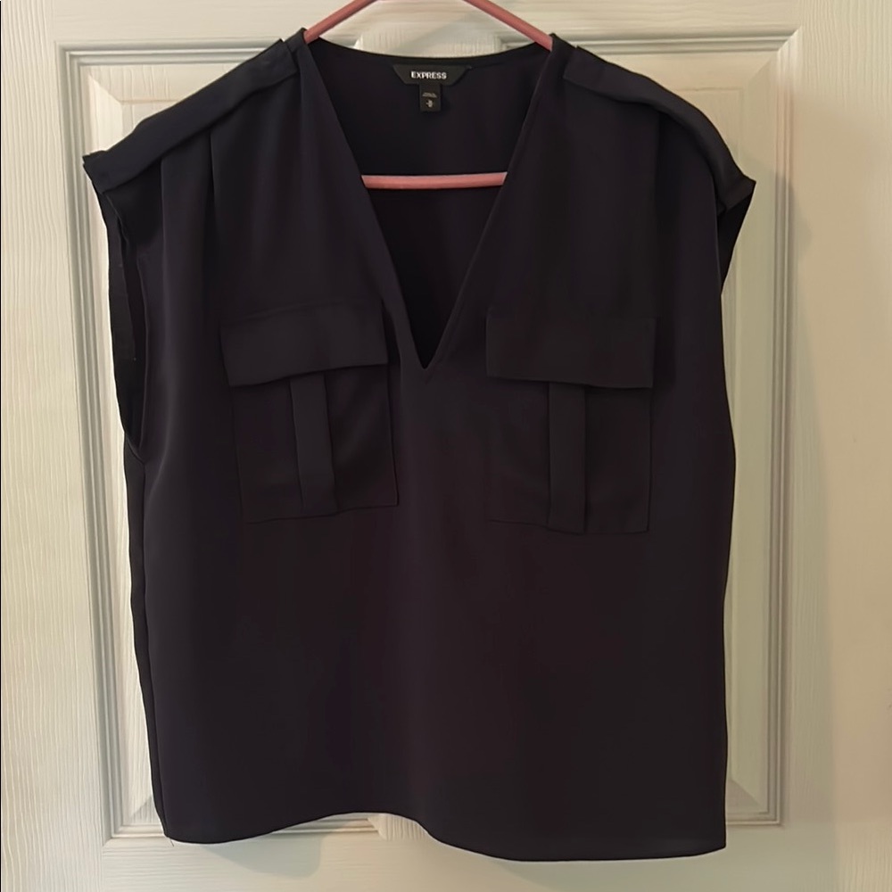 Express Navy Blue Sleeveless Boxy Blouse